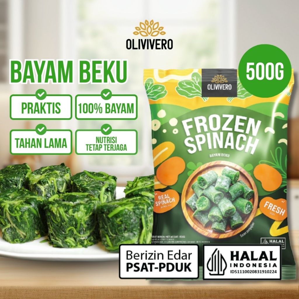 Olivivero Spinach Frozen 500gr - Bayam Beku Kemasan 500gr