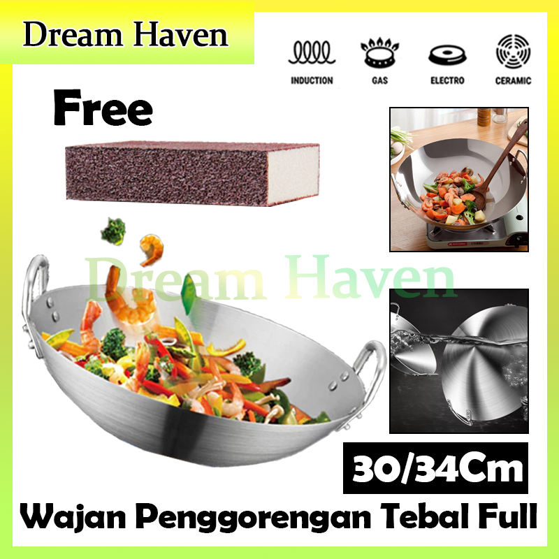 Wajan Penggorengan Tebal Full Stainless Steel / Wajan Stainless/Wajan Stainless Anti Lengket