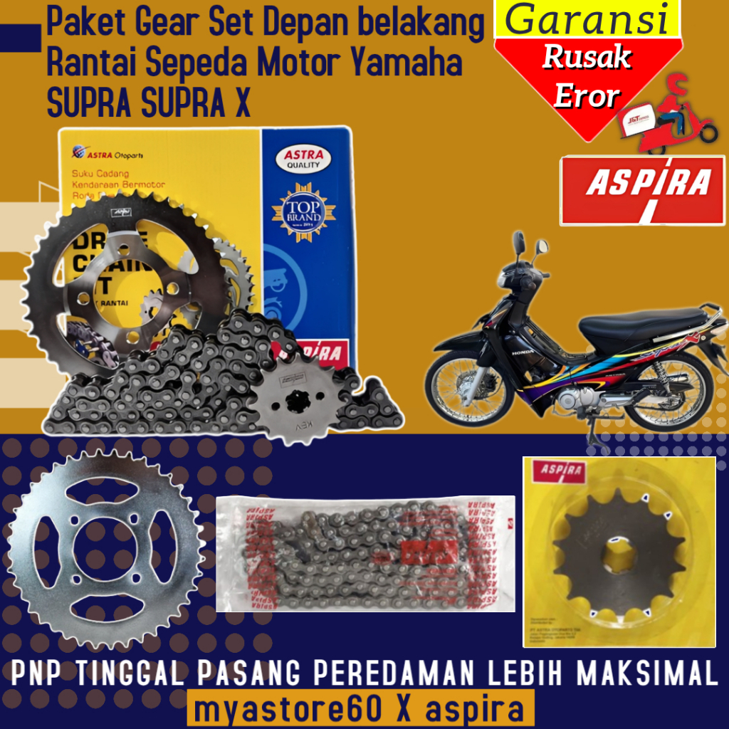 ORIGINAL ASPIRA Paket Set Rantai Gear Belakang Gear Dpn 428-15T Gear Blkg 428-40T Rantai 428-104L Se
