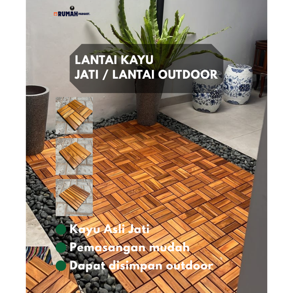 Lantai Kayu Decking Tile Parket Outdoor 28x28 jati