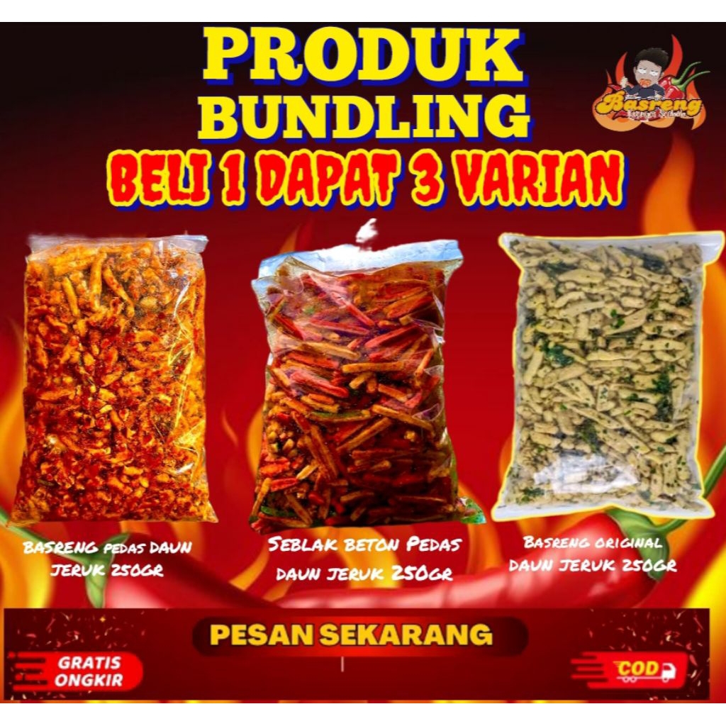 PAKET BUNDLING BASRENG PEDAS DAUN JERUK 250GR//SEBLAK BETON PEDAS DAUN JERUK 250GR//BASRENG ORIGINAL