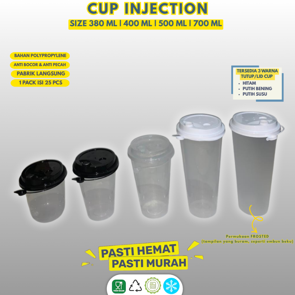 Cup Injection 380 Ml Oval Gelas Boba 12 Oz Plus Tutup Ml (Isi 25 Set - CI380)