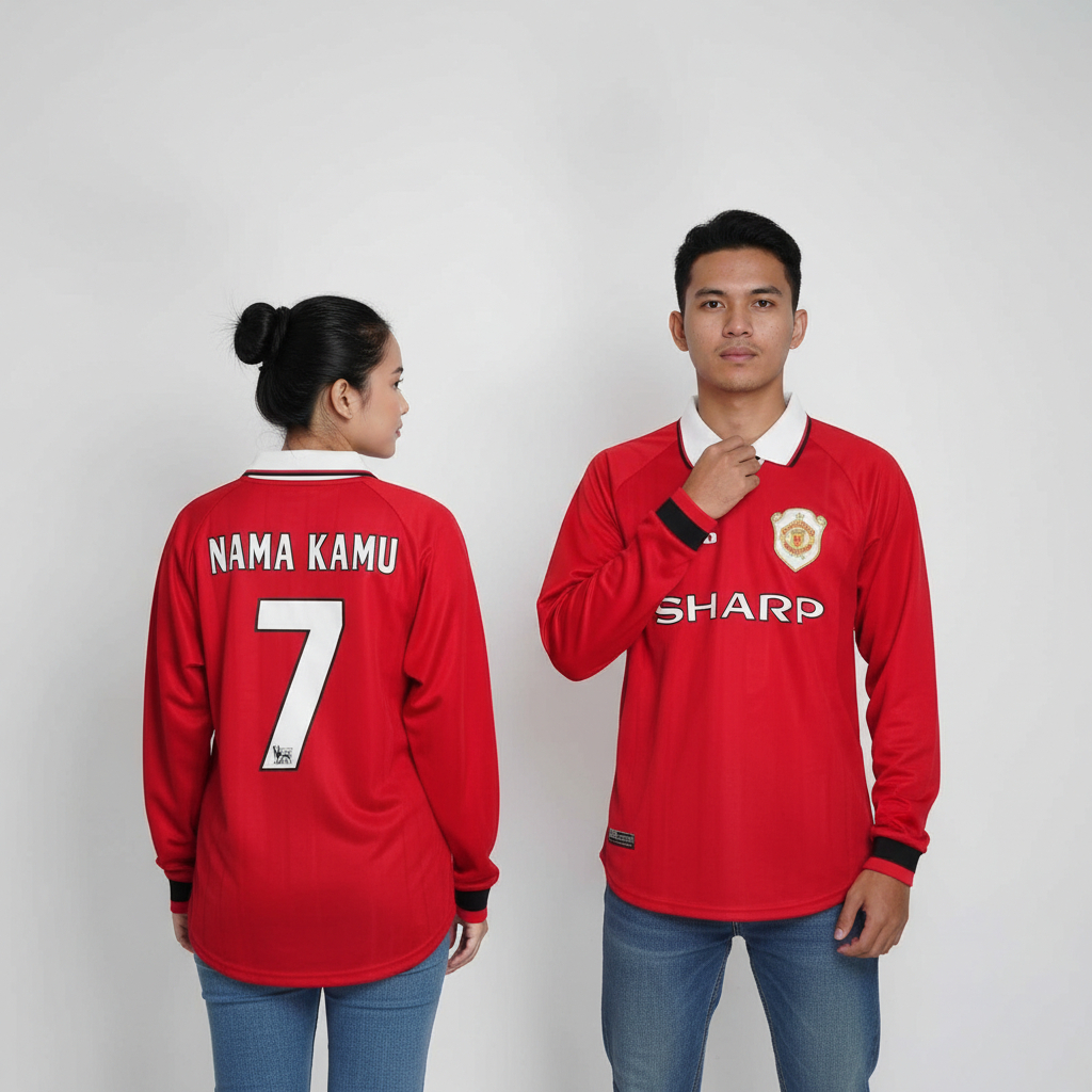 Jersey Retro LongSleve Mnchstr Untd Home 1998 1999 Long Sleeve LS Lengan Panjang Sharp Final UCL Cam