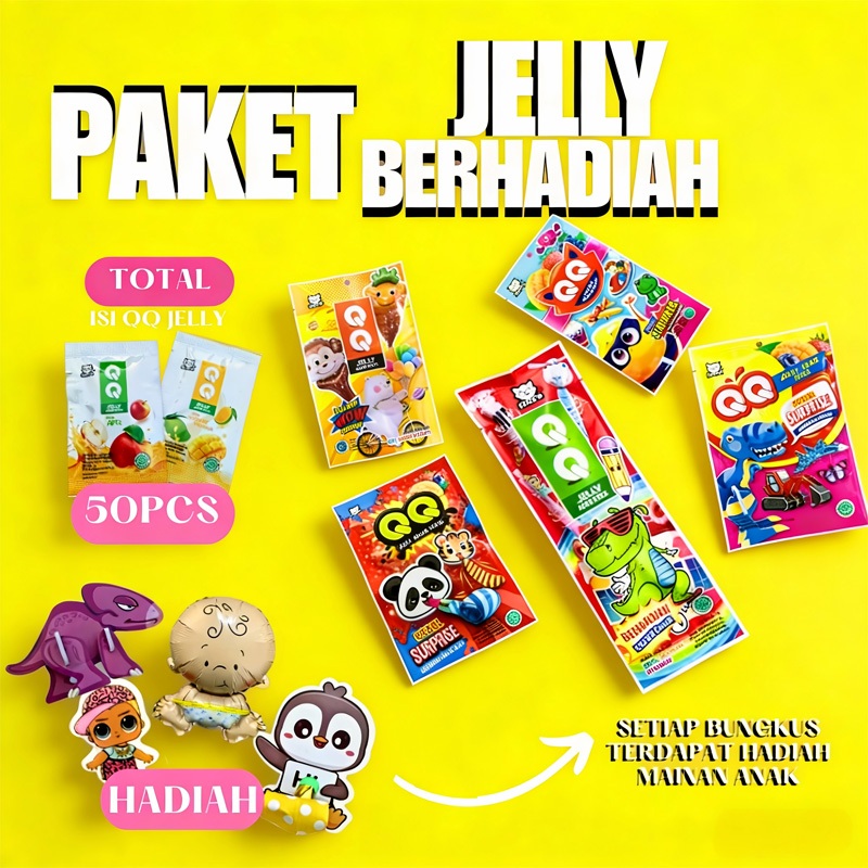 QQ JELLY STICK [ISI 50 PCS] Berhadiah Mainan Seru Rasa Yogurt Buah Segar Jajanan Anak Viral