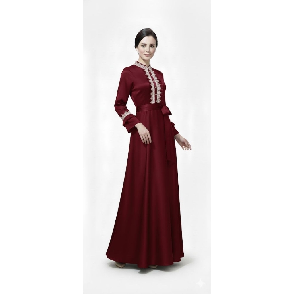 Gamis Elegan, Dress Muslimah Premium, Maxi Dress Pesta, Gaun Plum Mewah.