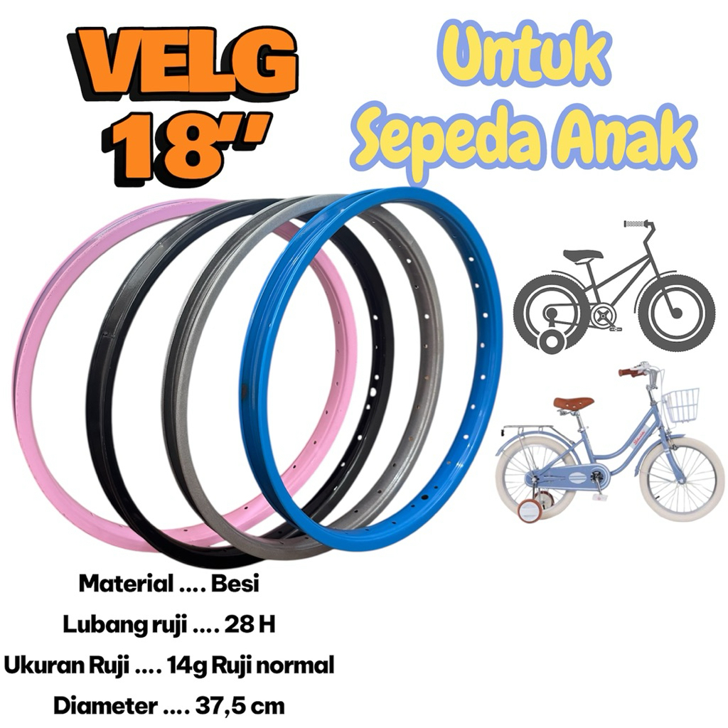 ( VELG BESI 18 INCH / 28H / 14g ) Velg Sepeda Anak BMX Mini Velg 18 inch Lubang 28 H Hole 14g