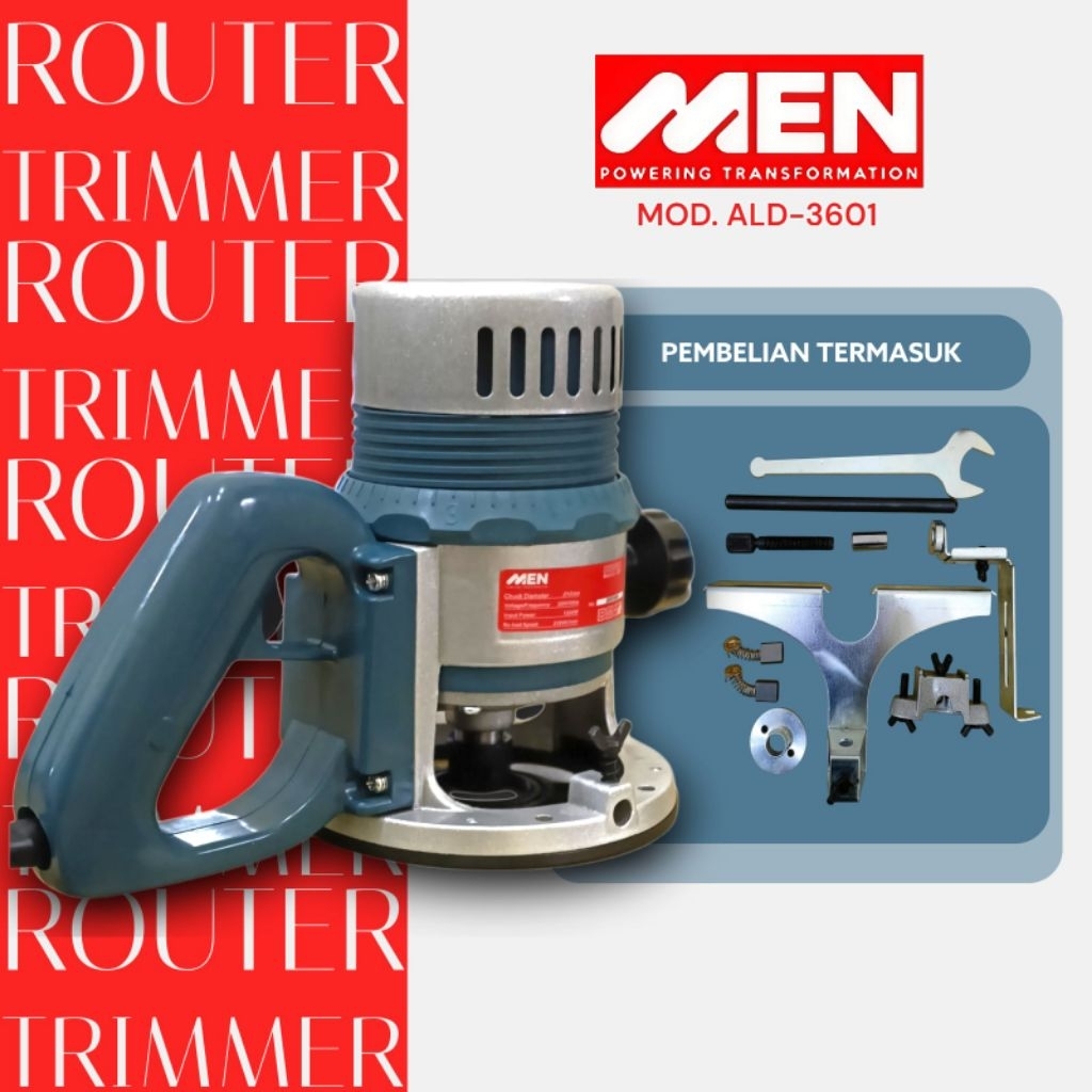 Mesin Router Kayu MEN MOD. ALD-3601 Propil Kayu Besar MEN Electric Wood Router 12mm 1200 Watt - Berg