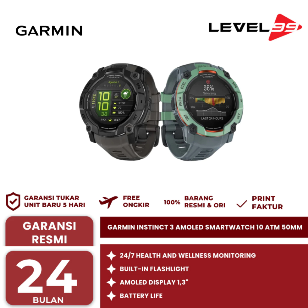 Garmin Instinct 3 AMOLED Smartwatch 10 ATM - 50mm