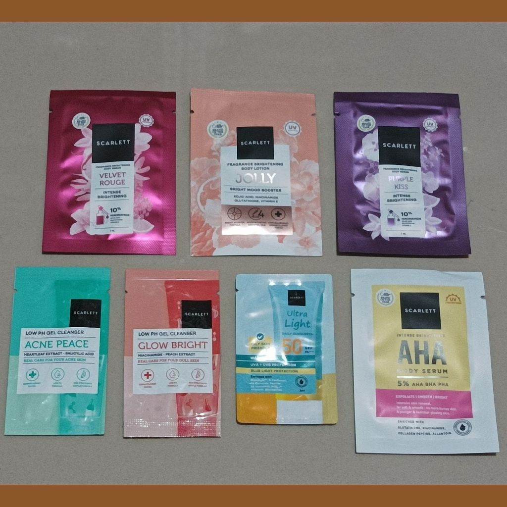 Scarlett Whitening Kemasan Sachet Body Lotion/Body Serum/Gel Cleanser/Sunscreen
