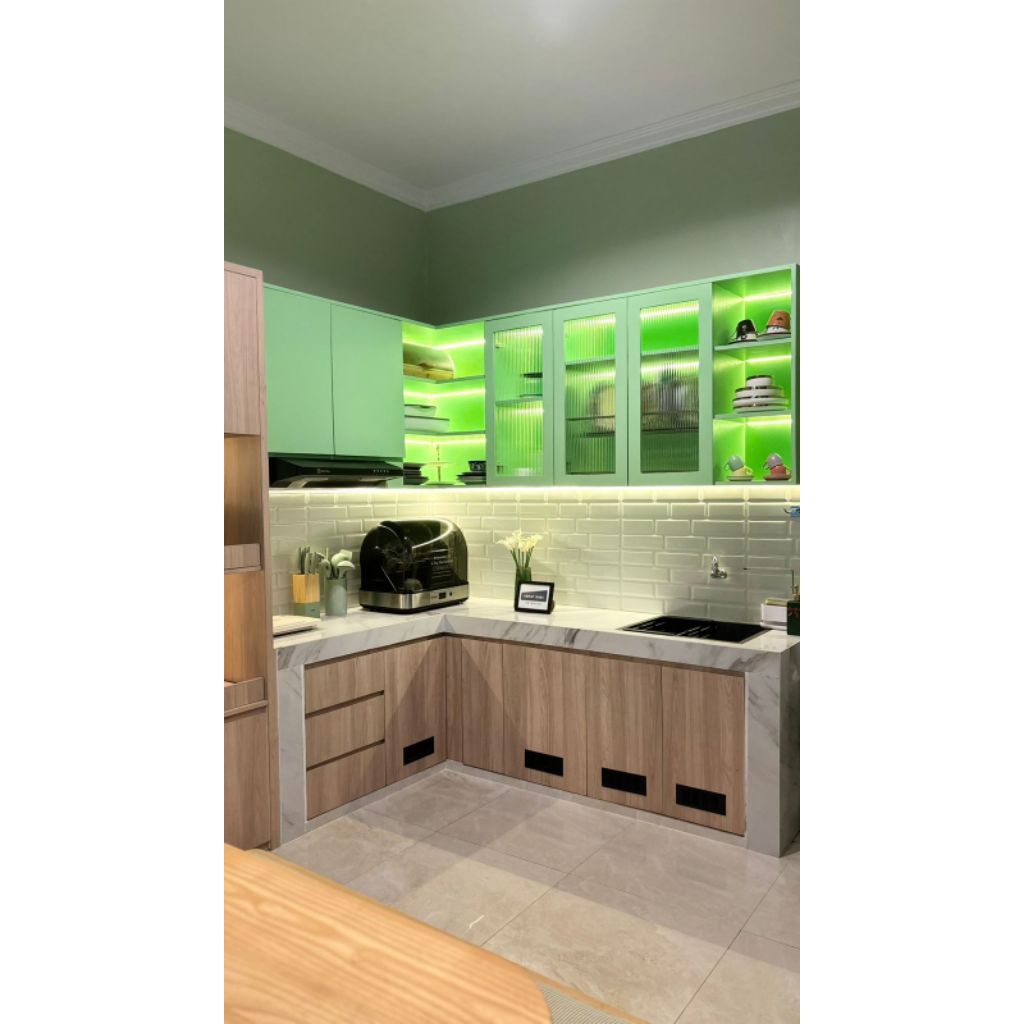 kitchen set minimalis hijau shinee
