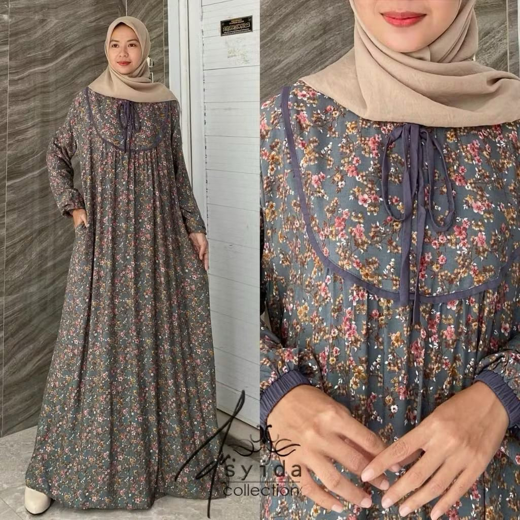 Dress AYRAA Bahan Rayon Premium Motif Bunga Etnik /Dress MARISCA Daily Hommy Terbaru