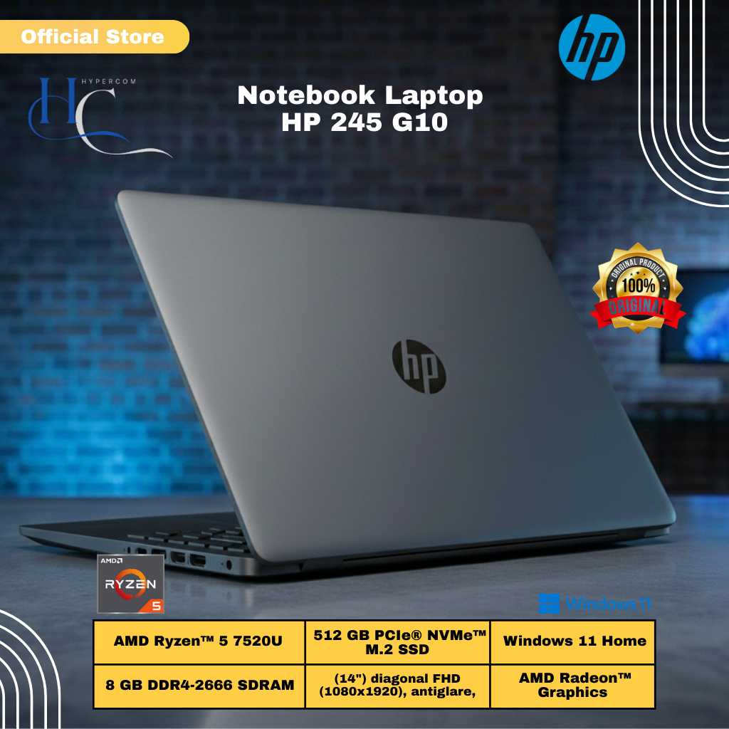 Laptop HP 245 G10 AMD RYZEN 5-7520U [RAM 8GB/SSD 512GB/ 14 FHD/Fingerprint/WIN 11 HOME]