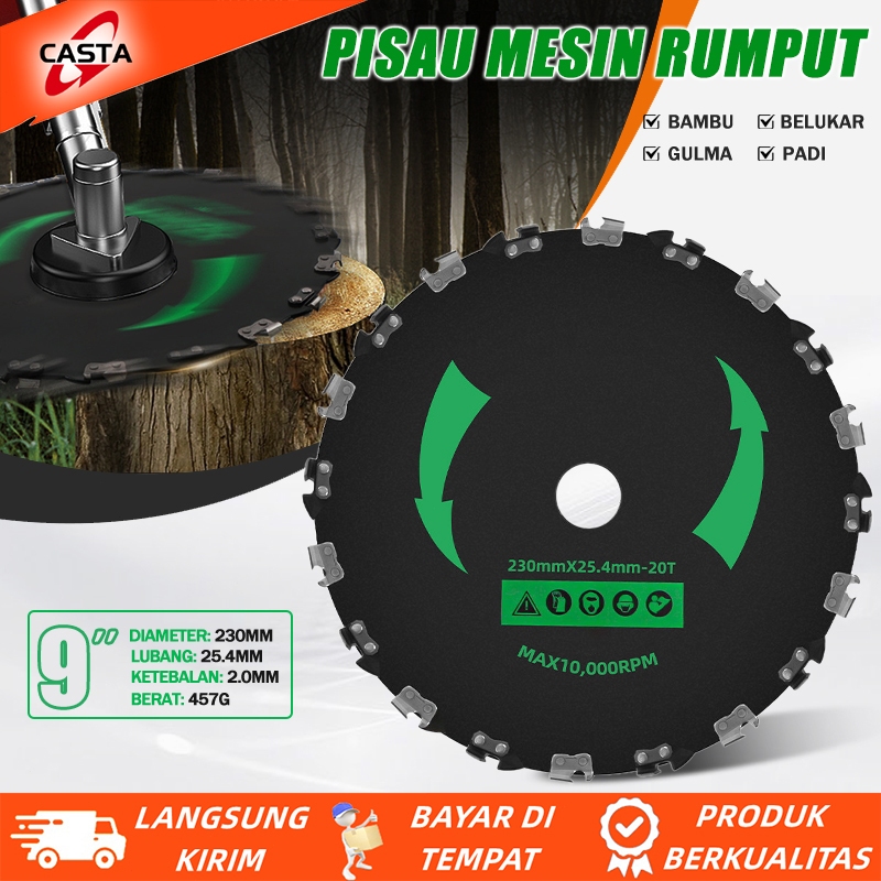 CASTA Pisau Brush Cutter 20T 9 Inch Baja Mangan Tebal 2mm Lubang Tengah 25.4mm Potong Semak Pohon Ke