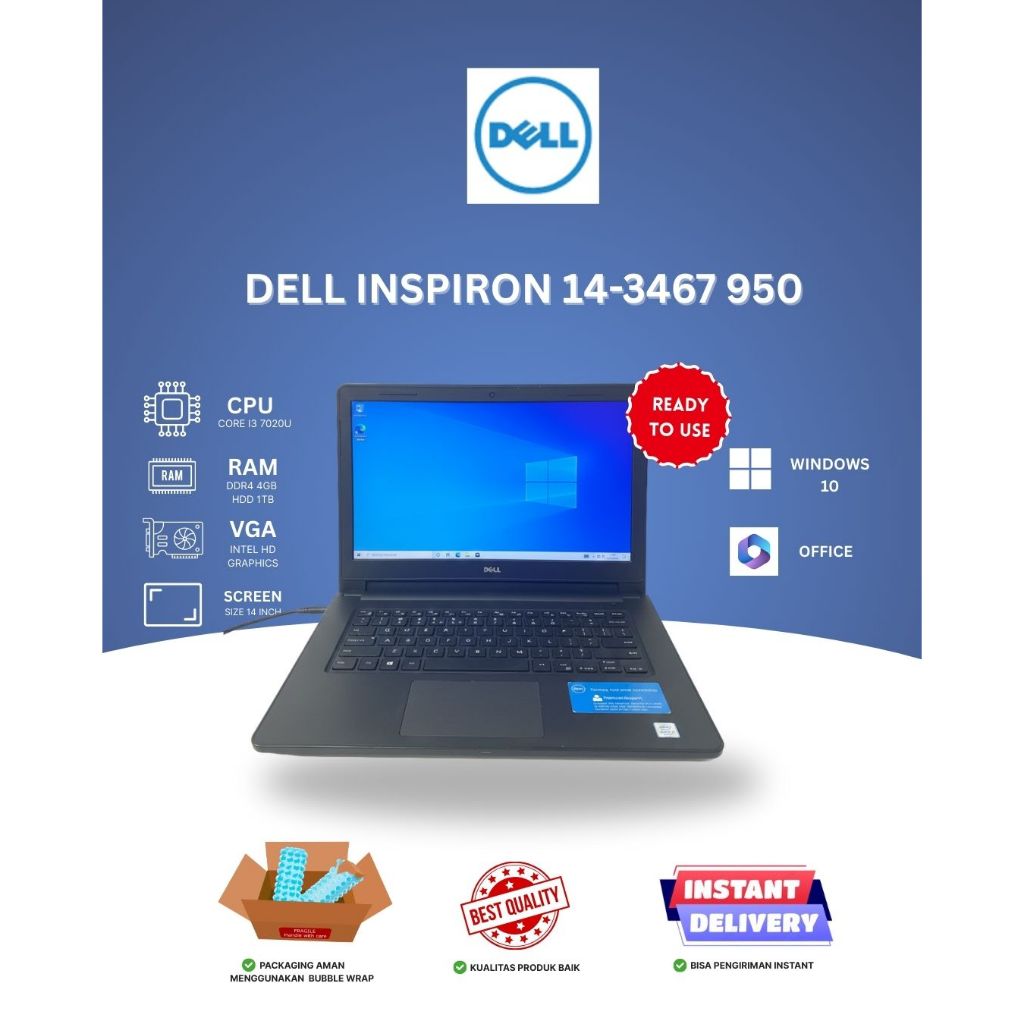 Dell Inspiron 14-3467 950 INTEL CORE I3 7020 RAM 4GB HDD 1TB