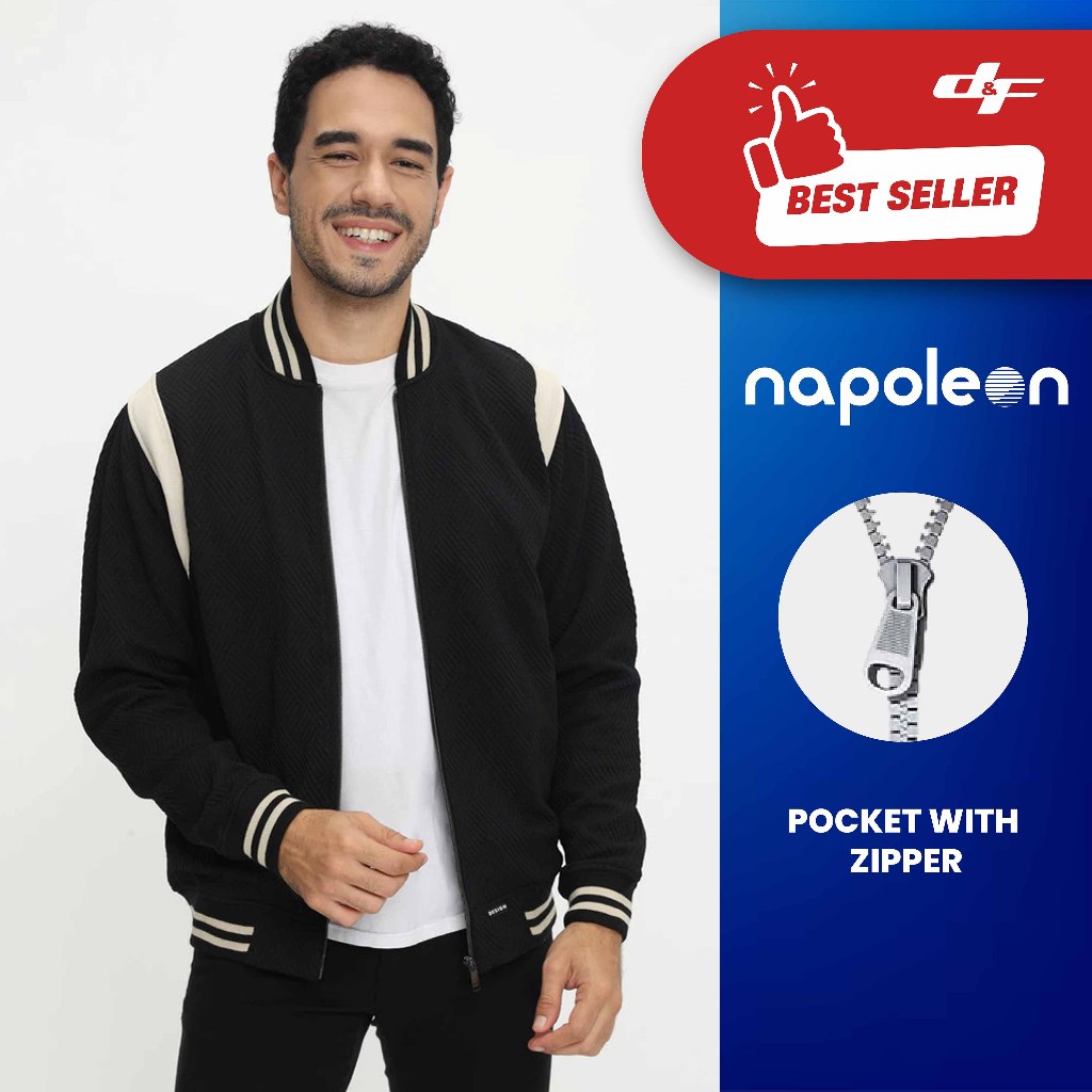 d&f Napoleon Jaket shoulder cut & sewn pria- Hitam Cream