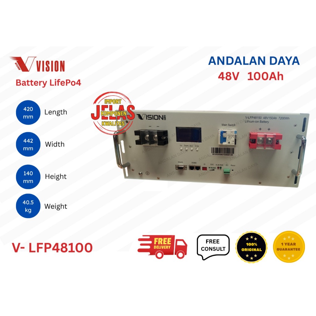 Baterai Lifepo4 48V100ah VISION LFP48100 Batre Lifepo4 Ups Solar Panel Data Centre