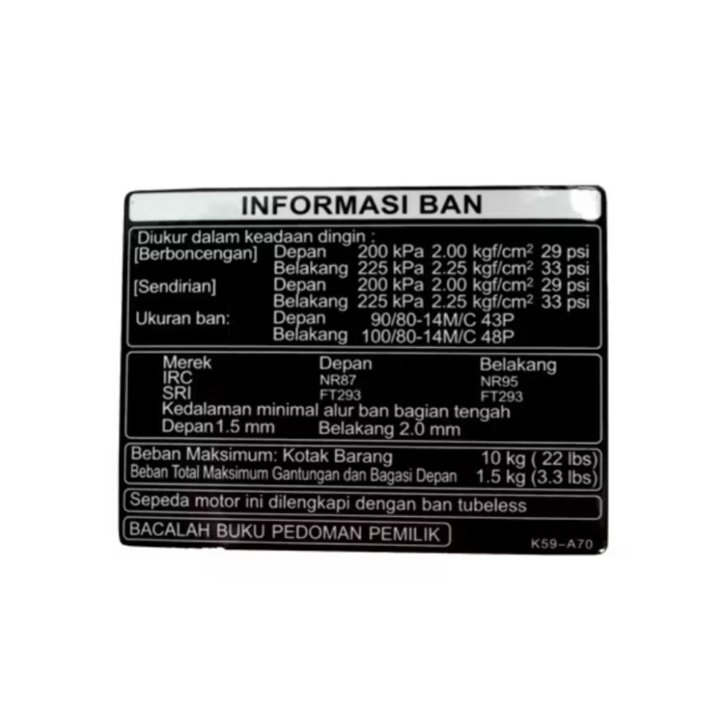 Stiker Honda Informasi Ban ori AHM