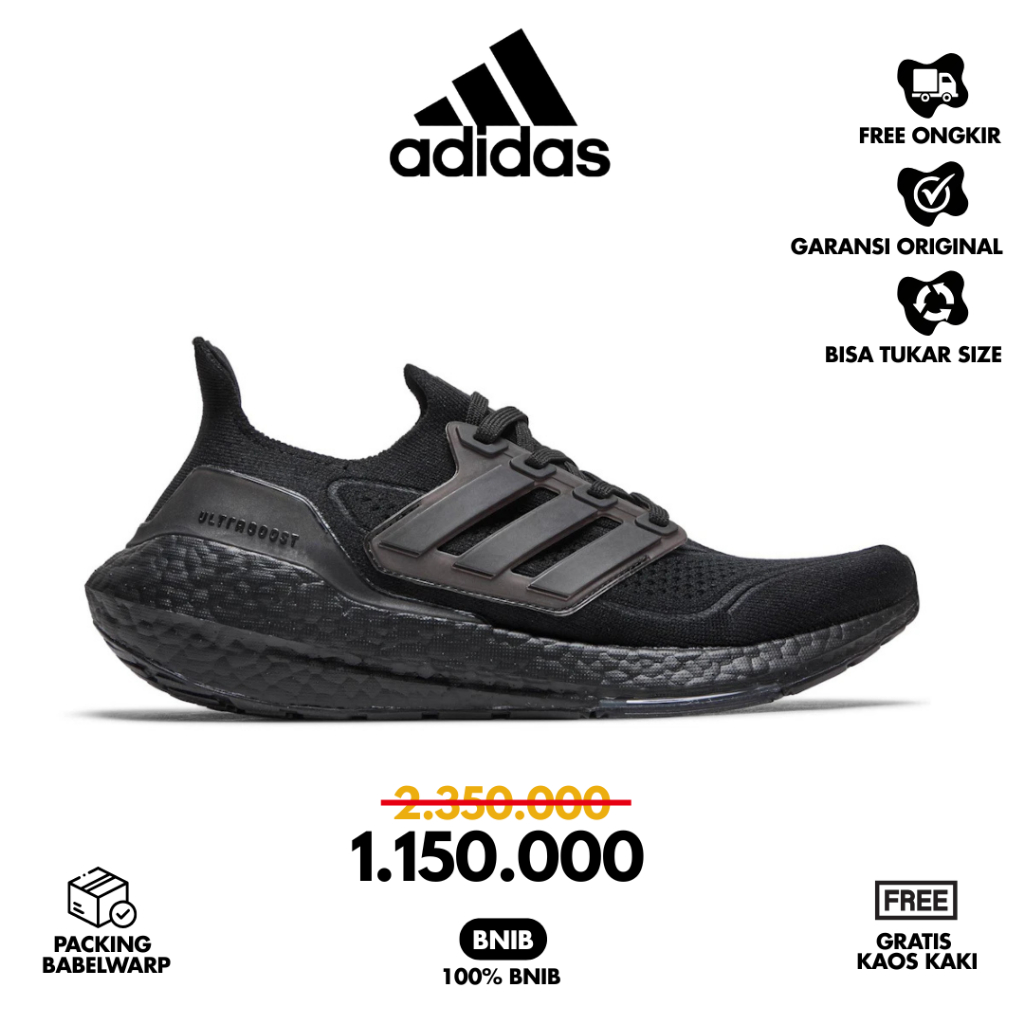 SEPATU RUNNING ADIDAS ULTRABOOST 21 TRIPLE BLACK