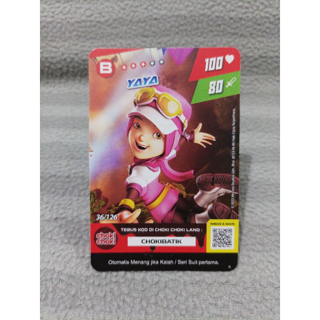 Kartu choki choki boboiboy monsta galaxy yaya 36/126