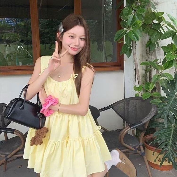 Ready Vivi Mini Coquette sleeveless katun Dress | Terusan wanita imut casual | Dress pita wanita