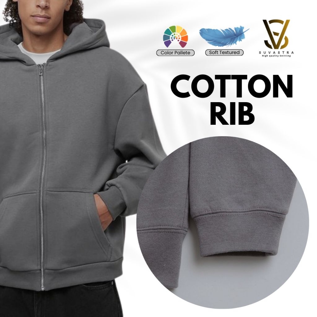 Bahan Kain Rib Katun/Cotton Rib Warna Charcoal Per 0.5 Meter