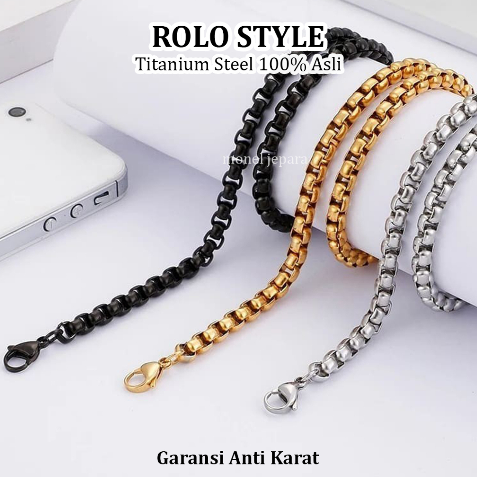 Monel Kalung Titanium Pria Wanita Anti Karat - (Rolo Style)