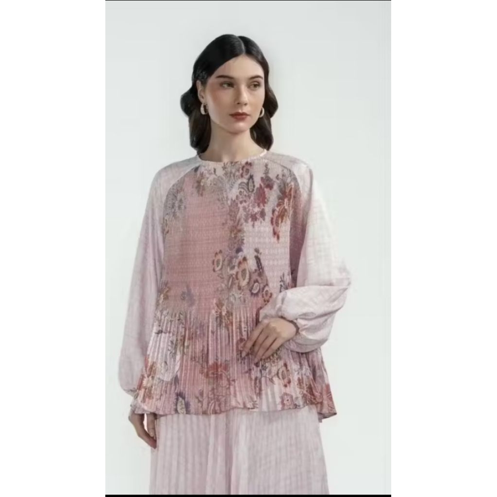 festive finesse pleated blouse pink new size xl benang jarum