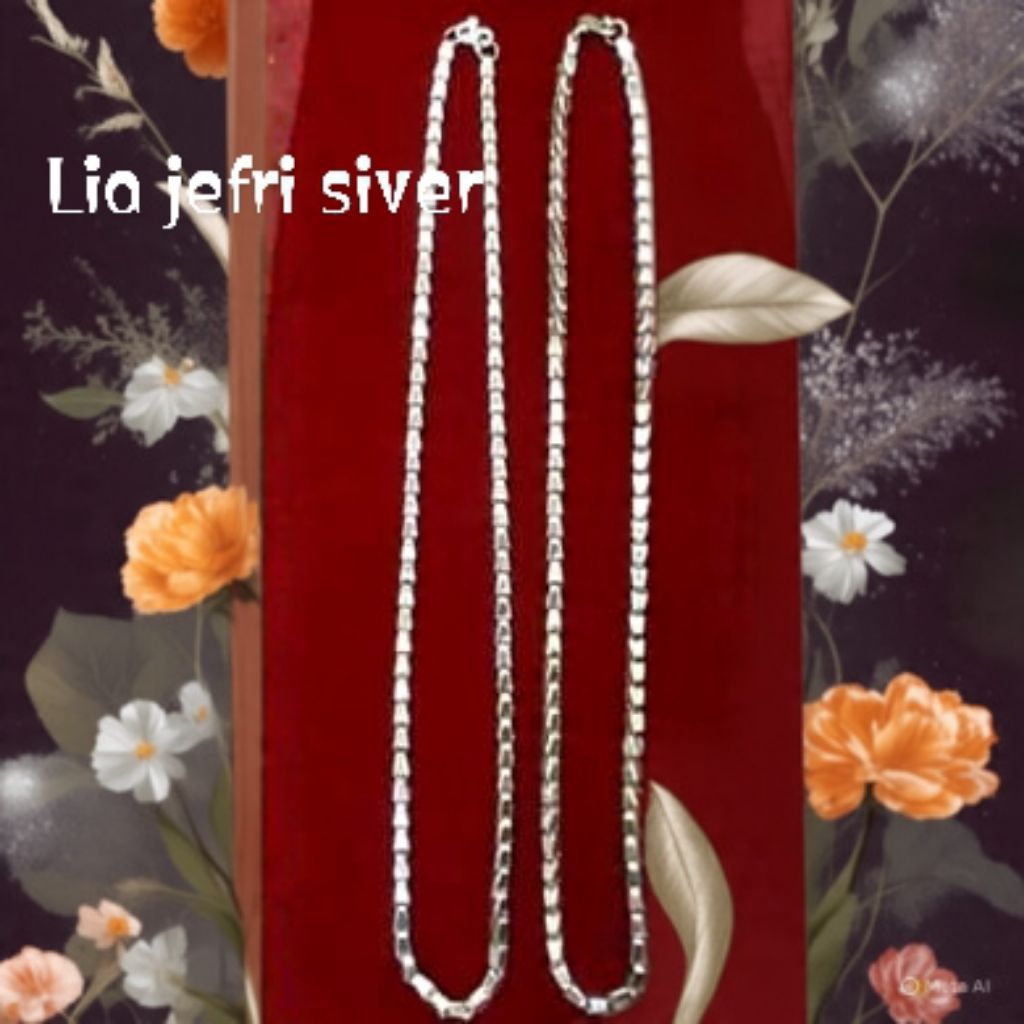rantai kalung perak murni asli,perak silver, motif padi 50cm