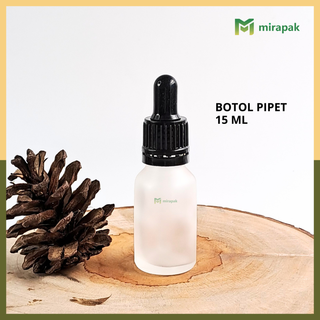BOTOL PIPET 15ML BENING DOF FROSTED KACA TEBAL - RING SEGEL HITAM KARET HITAM - SERUM KOSMETIK SKINC