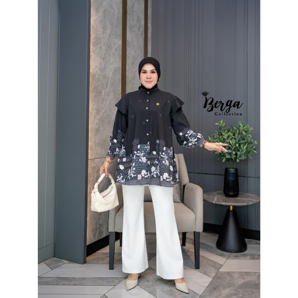 Berga blouse katun silky cotton denim soft printing premium by Berga Collection