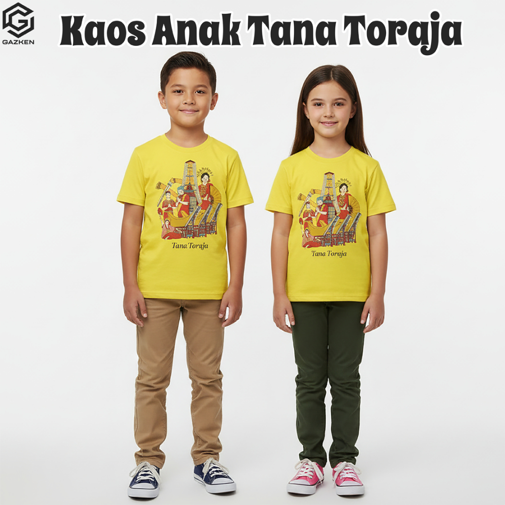Kaos Anak Laki-laki dan Perempuan Unisex Lengan Pendek Motif Culture Indonesia Tana Toraja