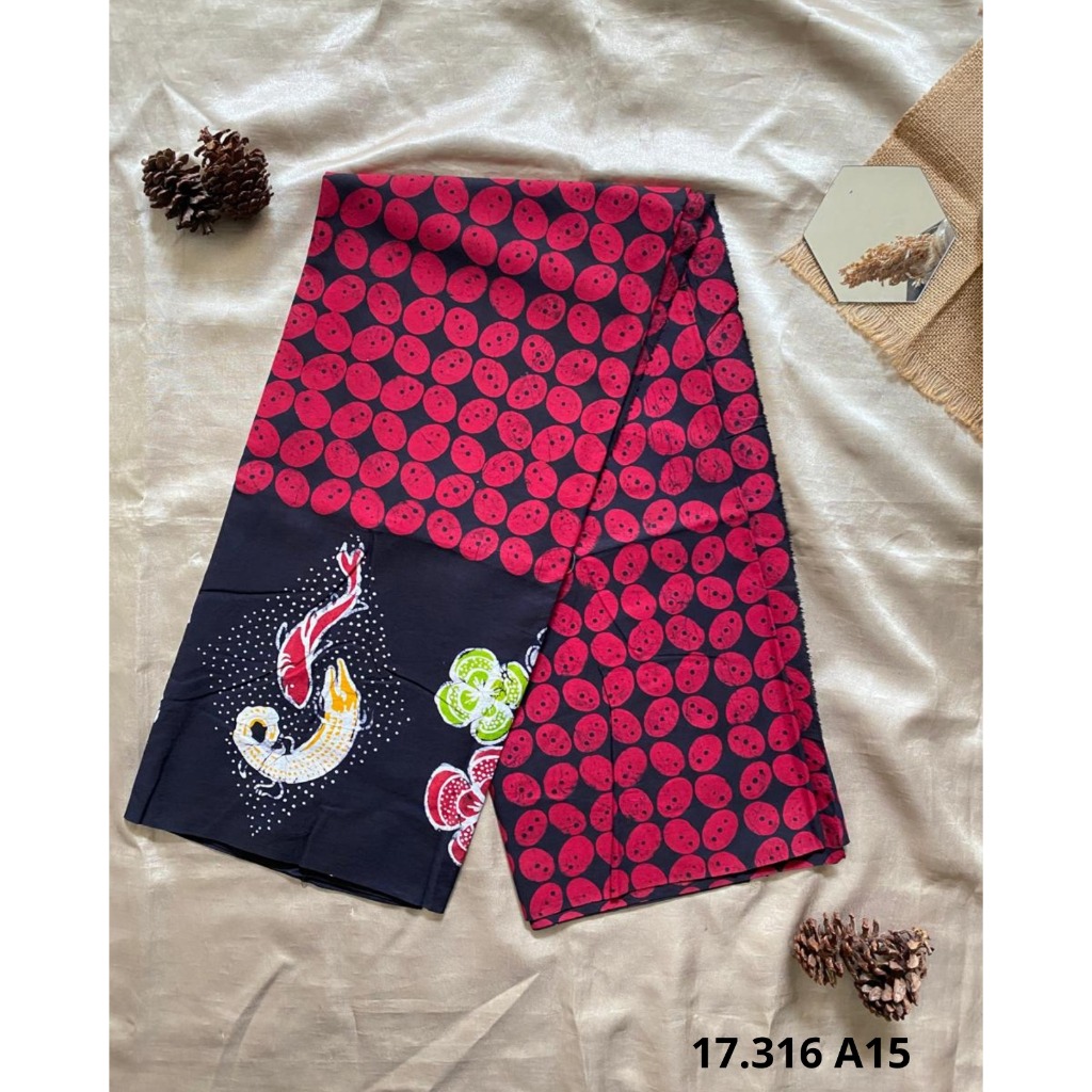 Batik Tulis Asli Madura -New Arrivals -Motif Kawung Surya Baya -Warna Terbaru Merah Mix Hitam -Serag