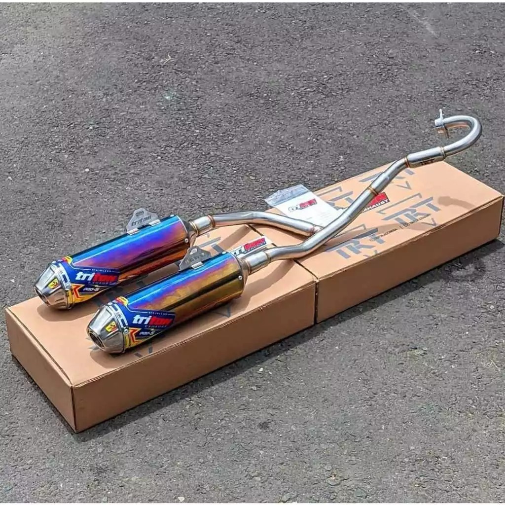 Knalpot Double Muffler CRF 150 L, WR155, KLX 150, Dtracker Triton Exhaust type Pro-5 Ngebass Gahar