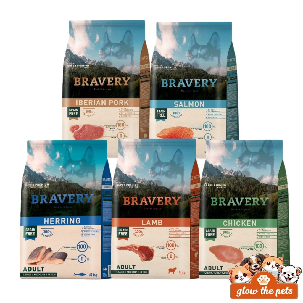 BRAVERY MEDIUM LARGE ADULT 12Kg - Dog Food Makanan Anjing Rasa Chicken Salmon Lamb Iberian Pork Herr