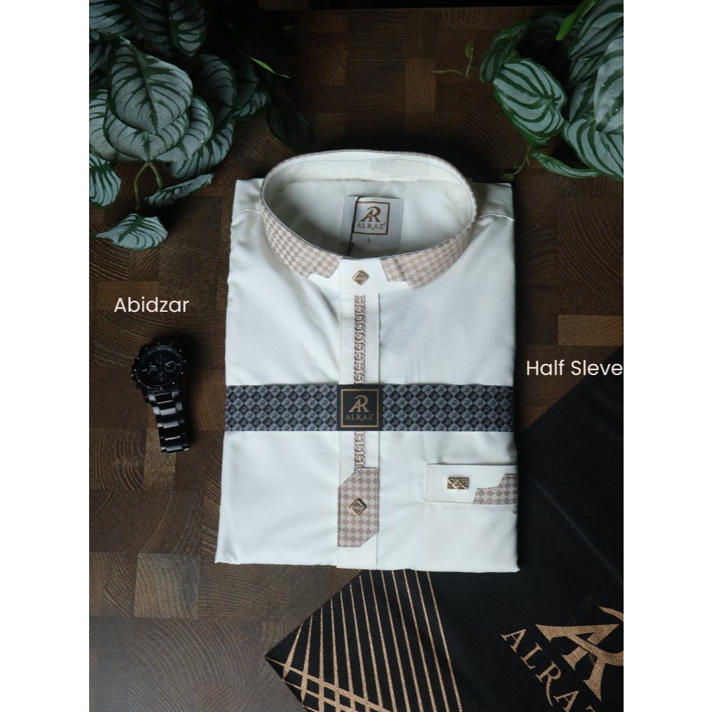 Koko Pria Lengan Pendek Alraz Abidzar Light Cream Bordir  Katun Premium – Adem & Elegan