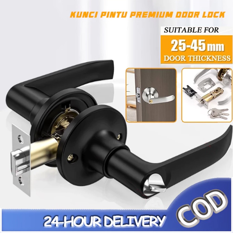 Gagang Pintu Hitam Set Lengkap Gagang Pintu Rumah Sederhana/Kunci Pintu Canggih
