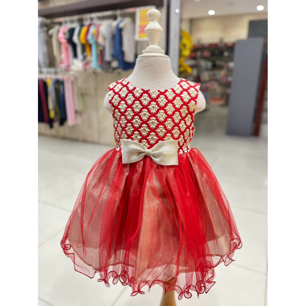 GOWN / GAUN - Dress pesta anak perempuan Merah Gold / Gaun tutu tille -mewah pita gold 1-2tahun