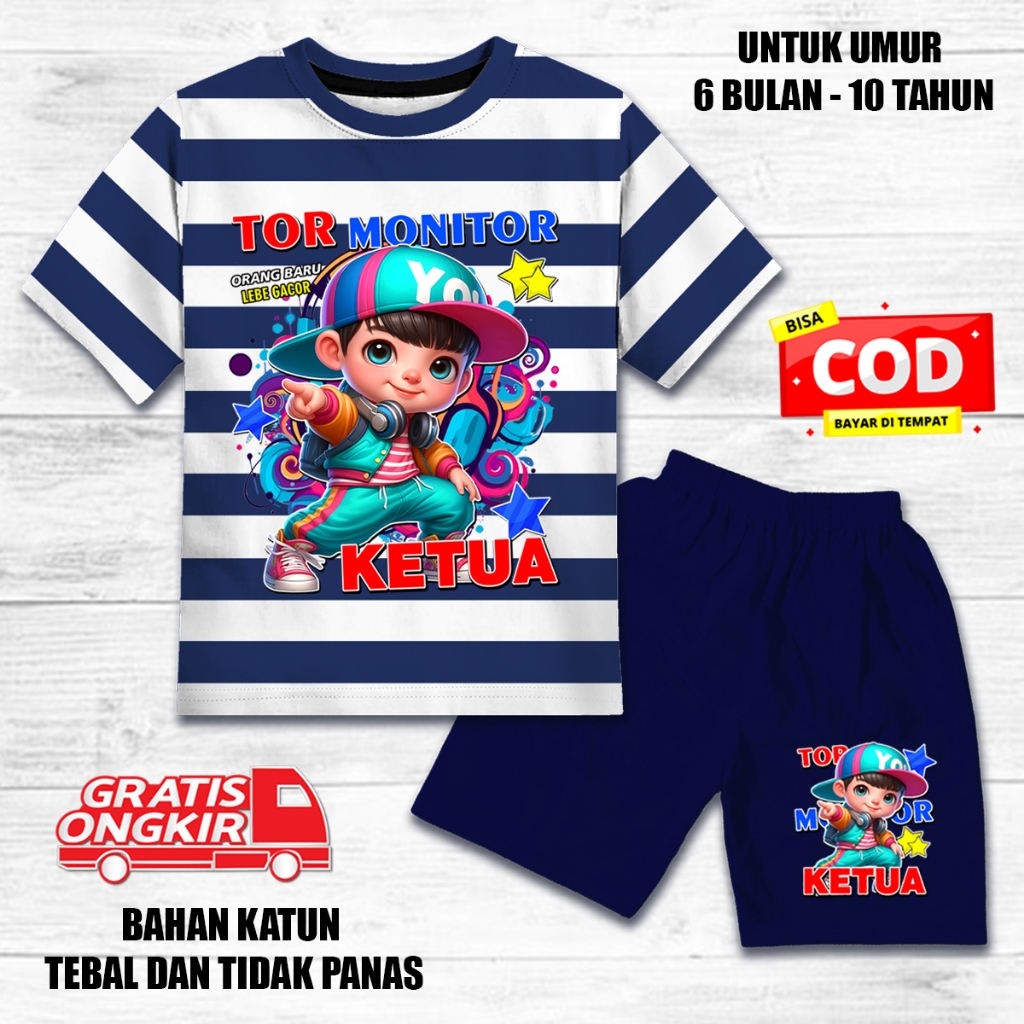 Setelan salur stelan set anak laki laki perempuan pendek set baju kaos anak tor monitor ketua 3