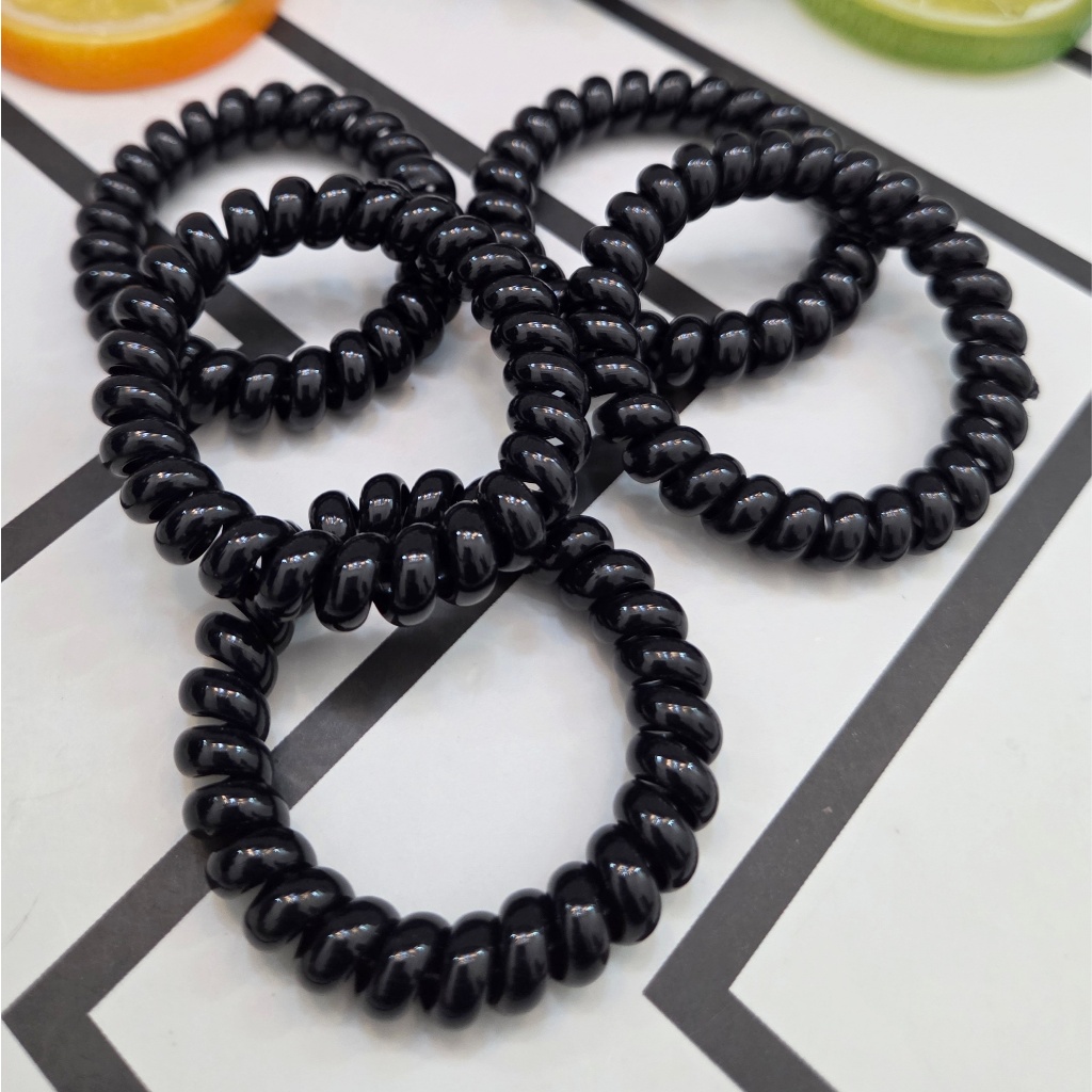 Ikat Rambut Wanita Karet Silikon Rubber Elastis Spiral Hitam Hair Tie Isi 5