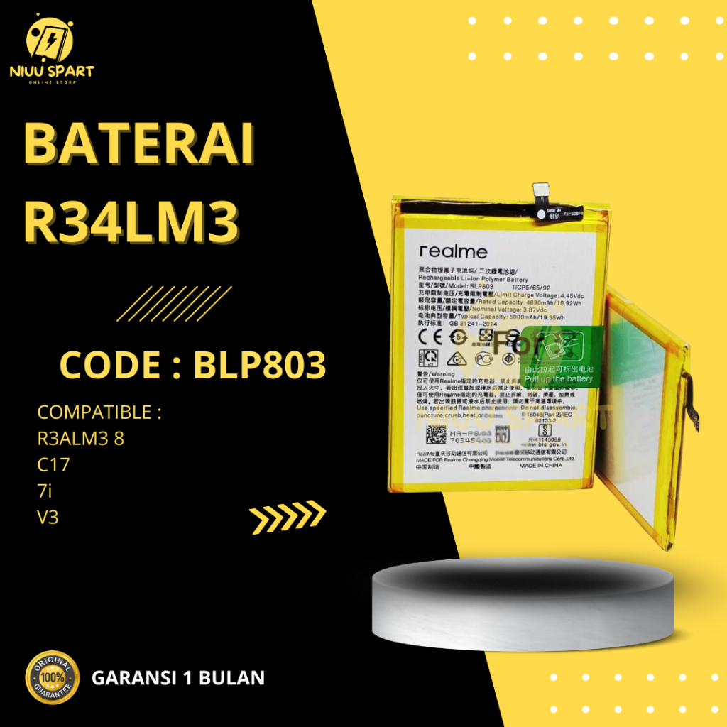 BATERAI BATTERY BLP803 REALME 7i / REALME 8 5G / V3 / C17 DOUBLE [IC POWER] ORIGINAL