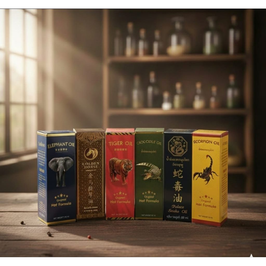 GREEN SEVEN ORIGINAL HOT FORMULA PALACE SNAKE , GOLDEN HORSE , TIGER OIL // minyak pijat