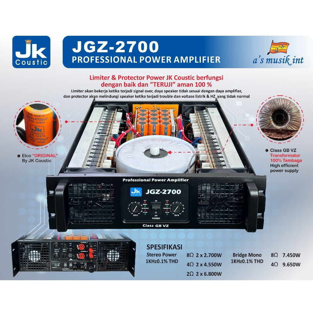 Power Amplifier Class GB VZ Jk coustic JGZ 2700 2x2700 watt