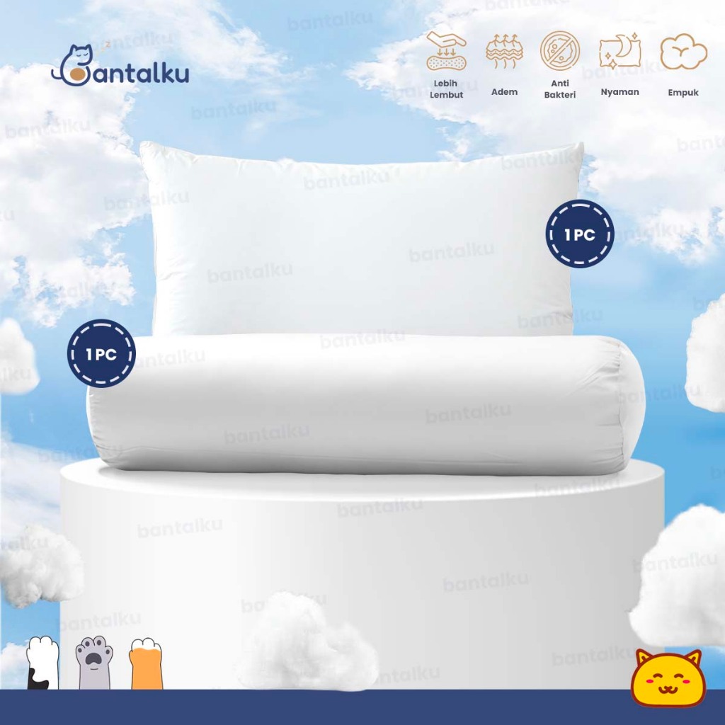 Bantalku - 1 Set Bantal Guling Tidur Hotel 100% Dakron Silikon Tanpa Campuran Bantal Guling Dewasa