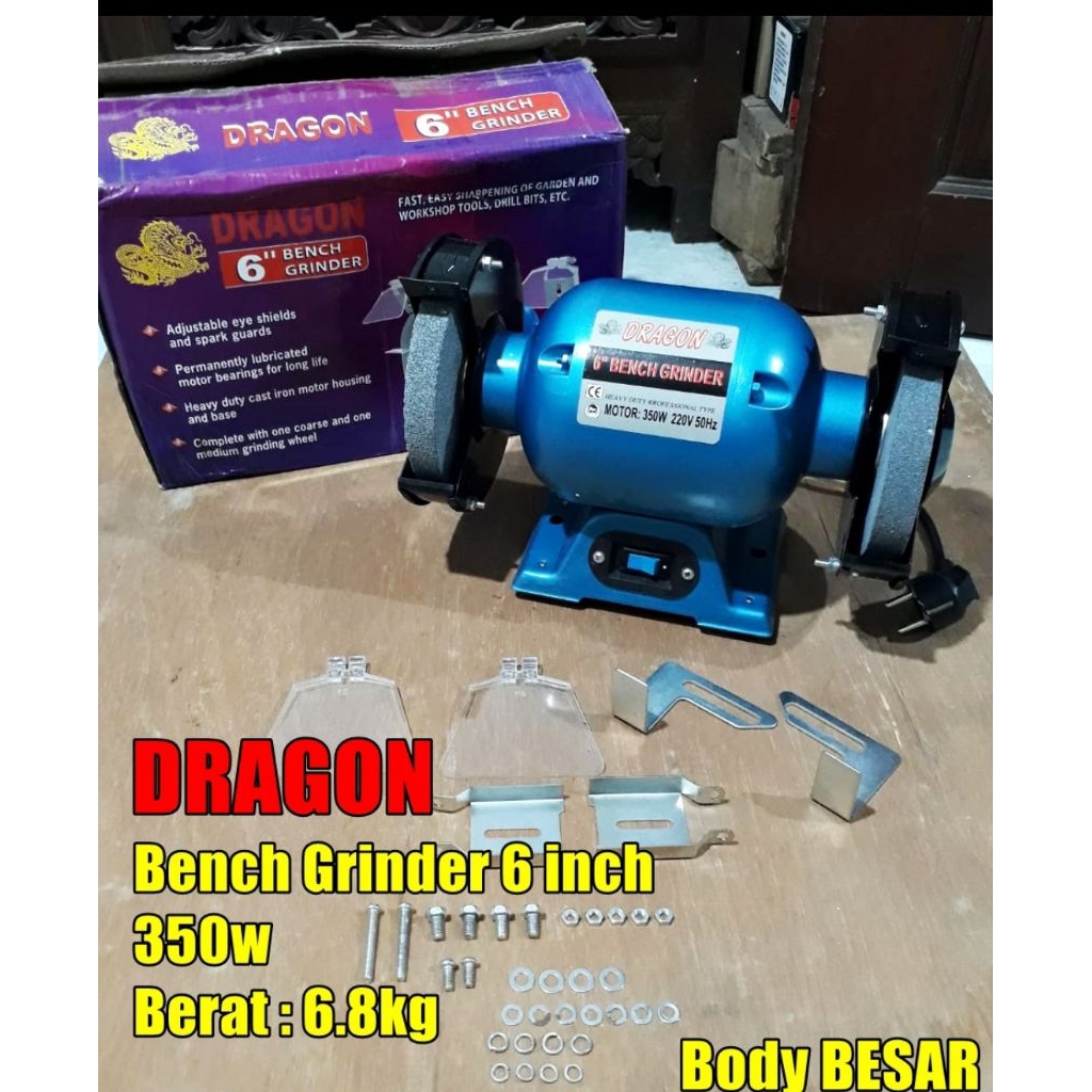 Gerinda Duduk DRAGON 6 Inch Mesin Gerinda Duduk 6" Bench Grinder Grinda Duduk LOW WATT