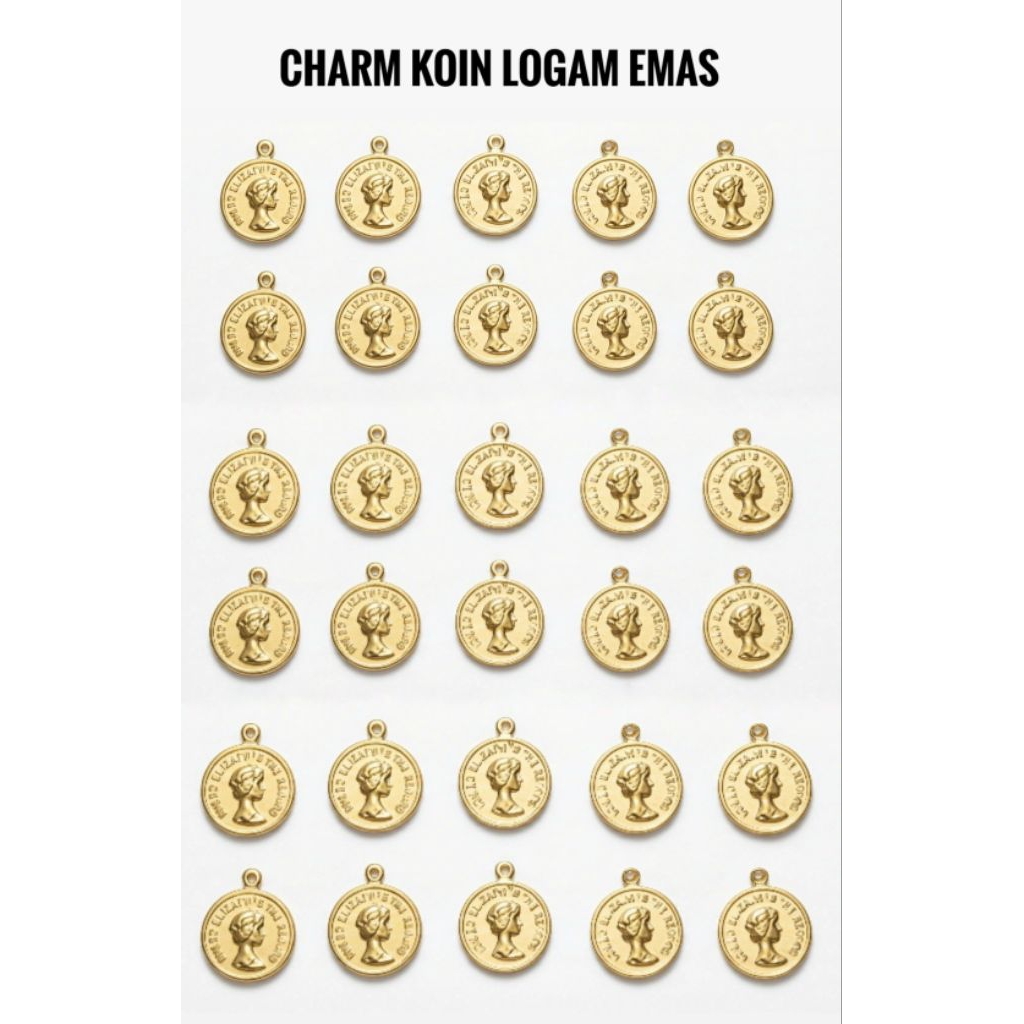 Charm koin logam Elizabeth Monalisa/  liontin emas / liontin baju