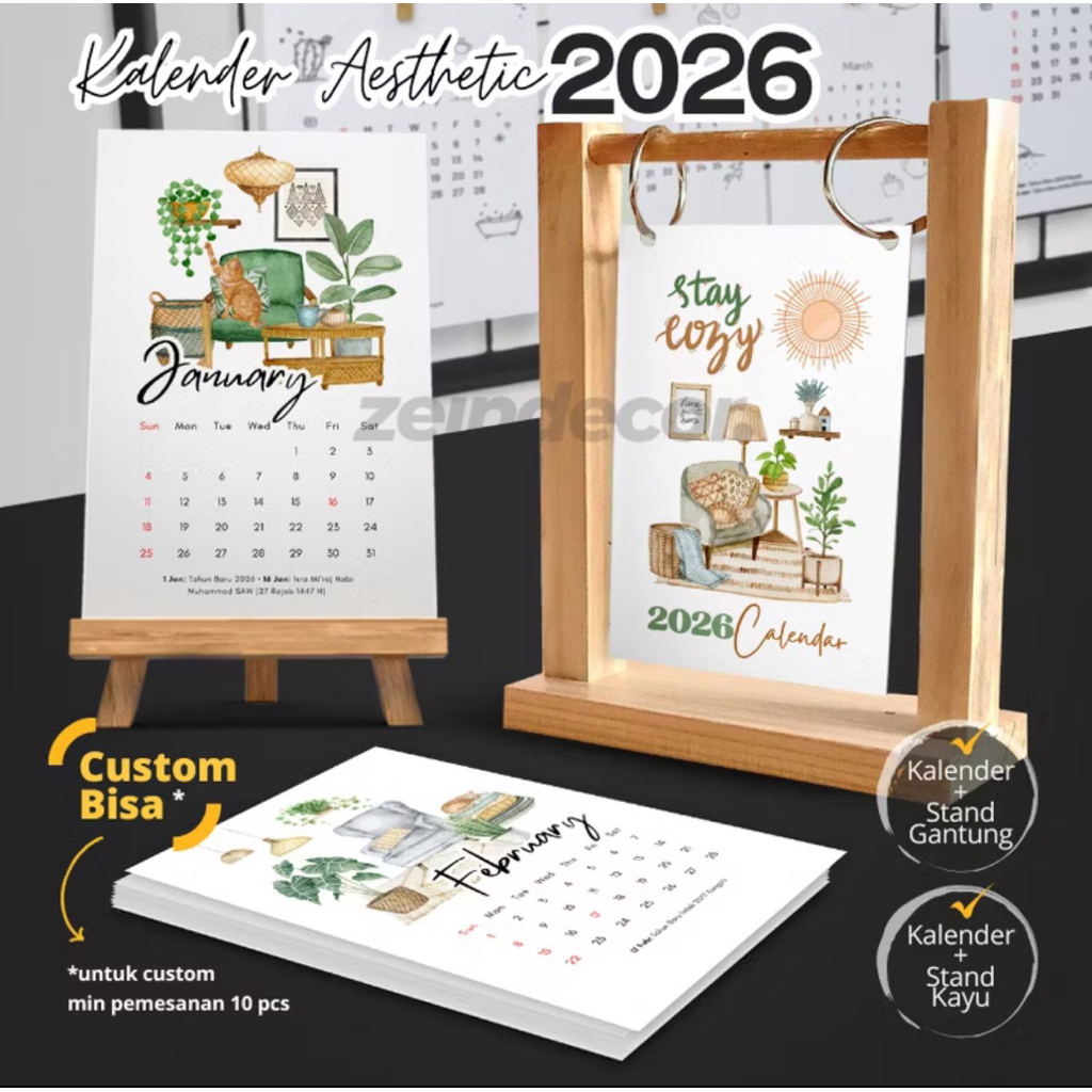 Kalender Stand Kalender Meja Aesthetic Kalender Kayu