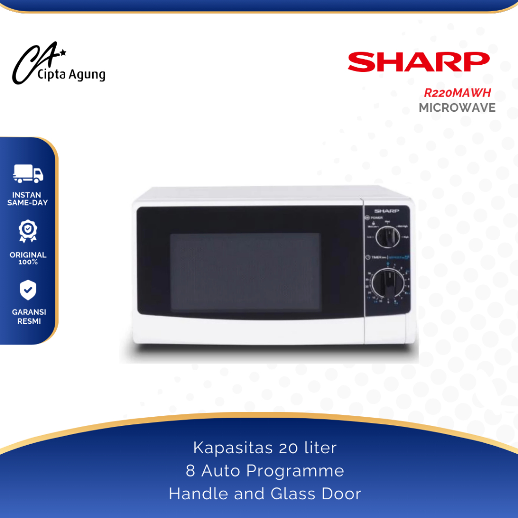 SHARP MICROWAVE SOLO R-220MA-WH R220MAWH R 220 MAWH MA WH 20 LITER 450 WATT R 220MA WH 20L GARANSI R