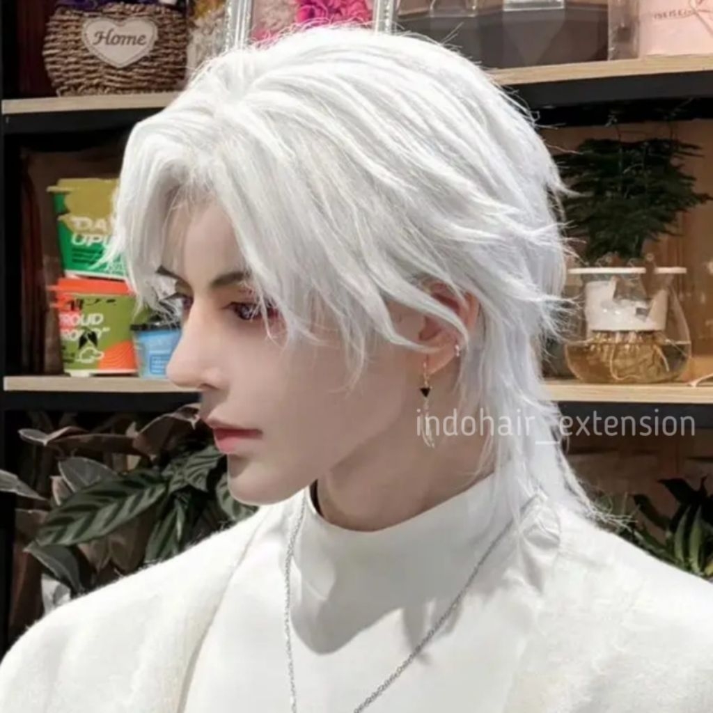 INDOHAIR WIG PRIA RAMBUT PENDEK MODEL WOLFCUT WARNA PUTIH DAN WARNA WARNI Kode A5 warna