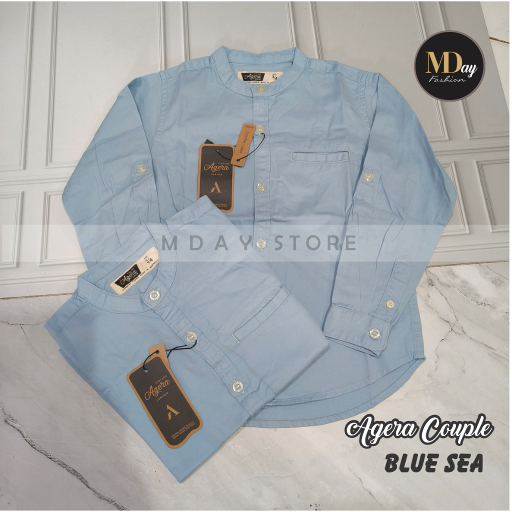 AGERA KEMEJA KOKO COUPLE AYAH ANAK SPESIAL BLUE KATUN TWILL TERBARU