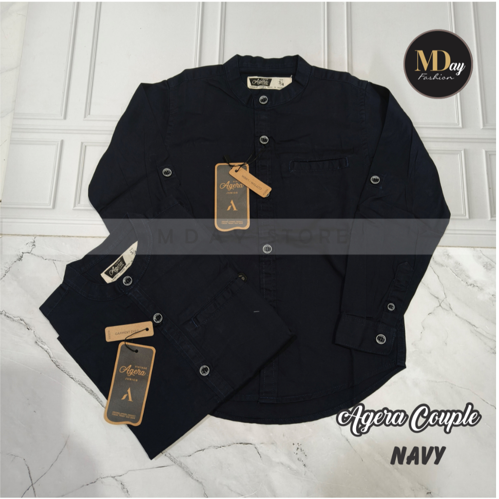 AGERA KEMEJA KOKO COUPLE AYAH ANAK SPESIAL NAVY KATUN TWILL TERBARU